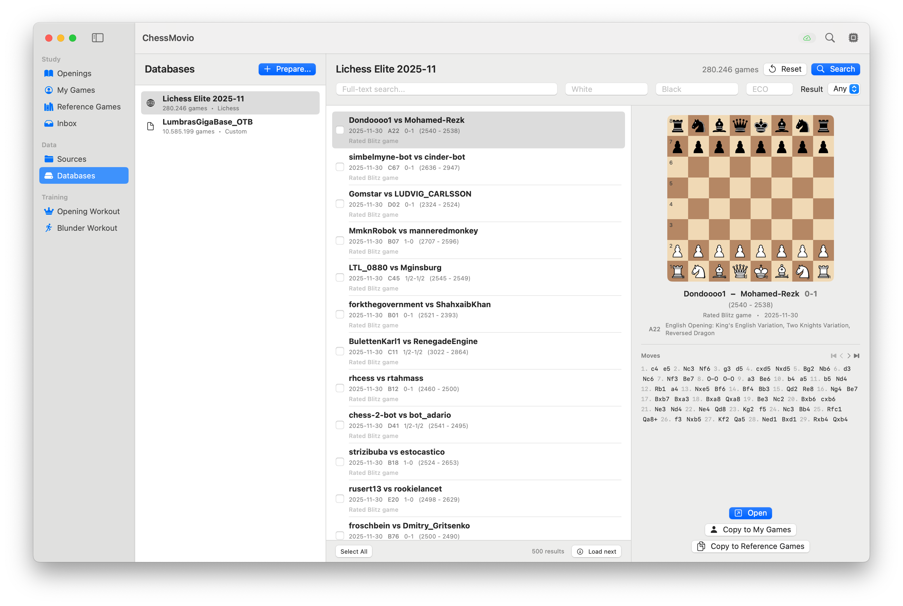 The Databases view showing mounted databases